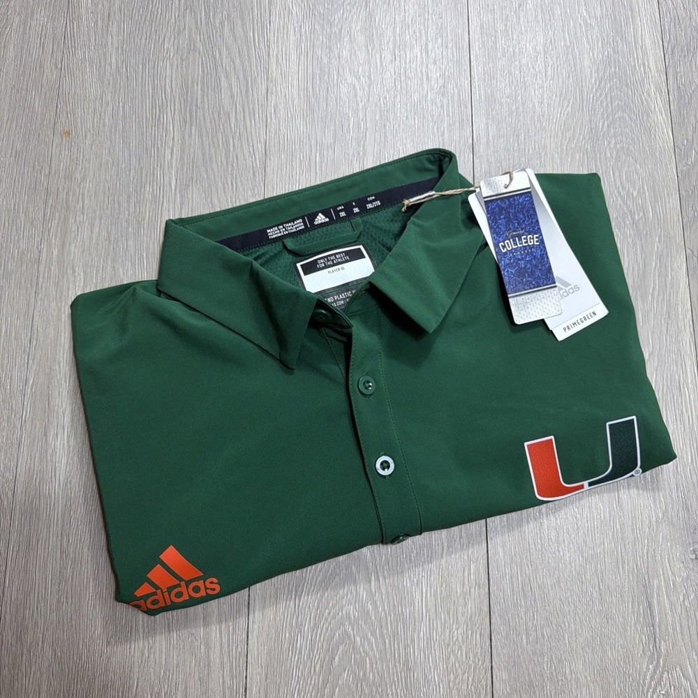 Adidas University Miami‎ TEAM ISSUED Polo Shirt Men's XXL Hurricanes Green New!